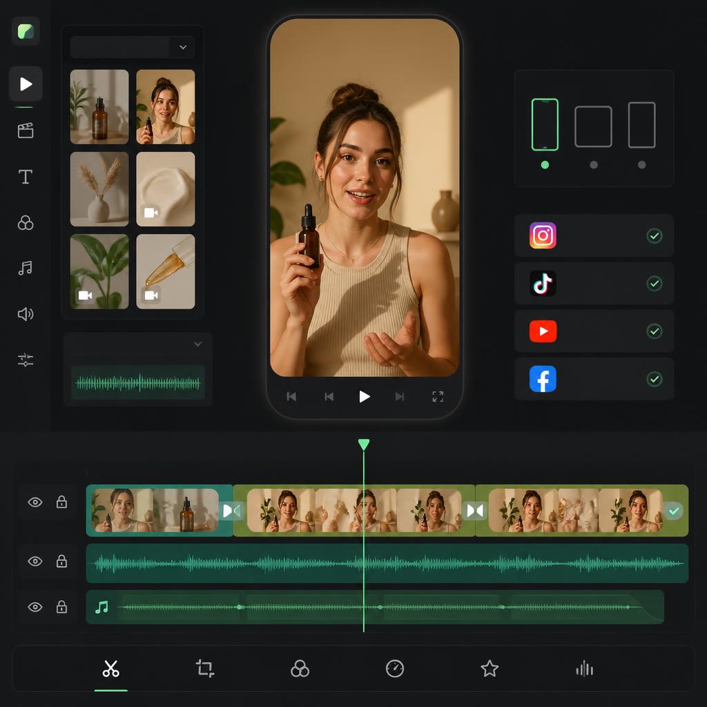 PlanSched UGC video editor with multi-platform export to Instagram Reels, TikTok, YouTube Shorts and Facebook